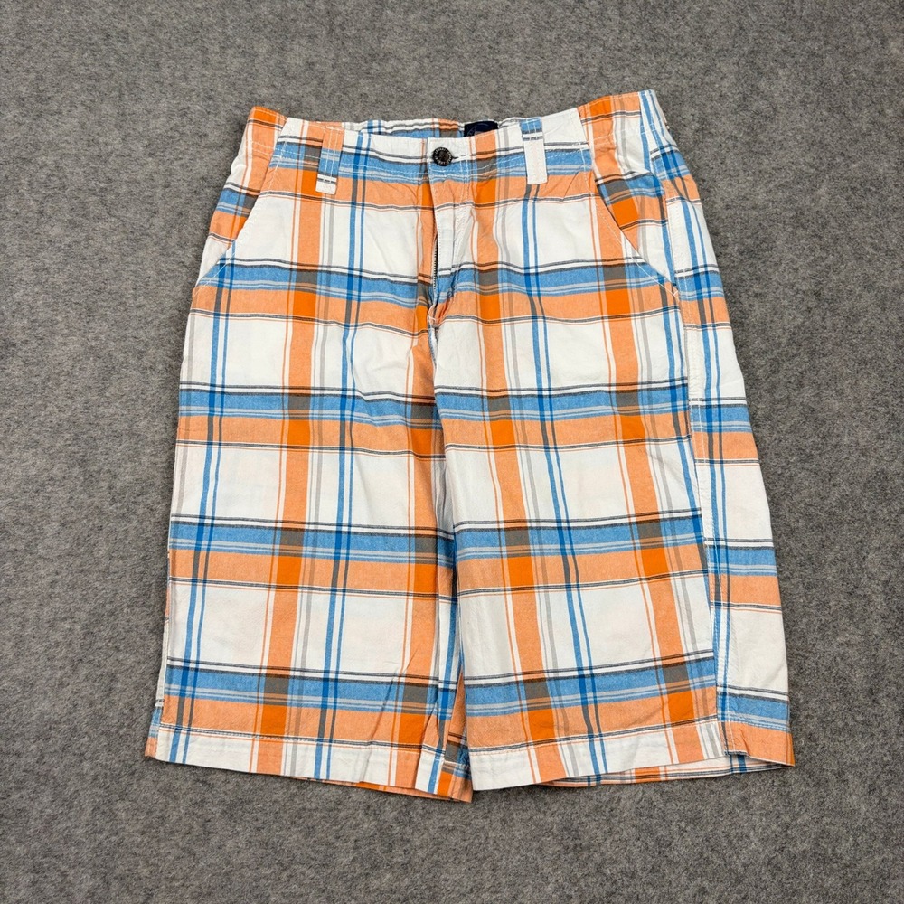Y2K‎ J. Khaki Plaid Shorts Boys Size 20 Orange Blue White Cotton Casual Preppy